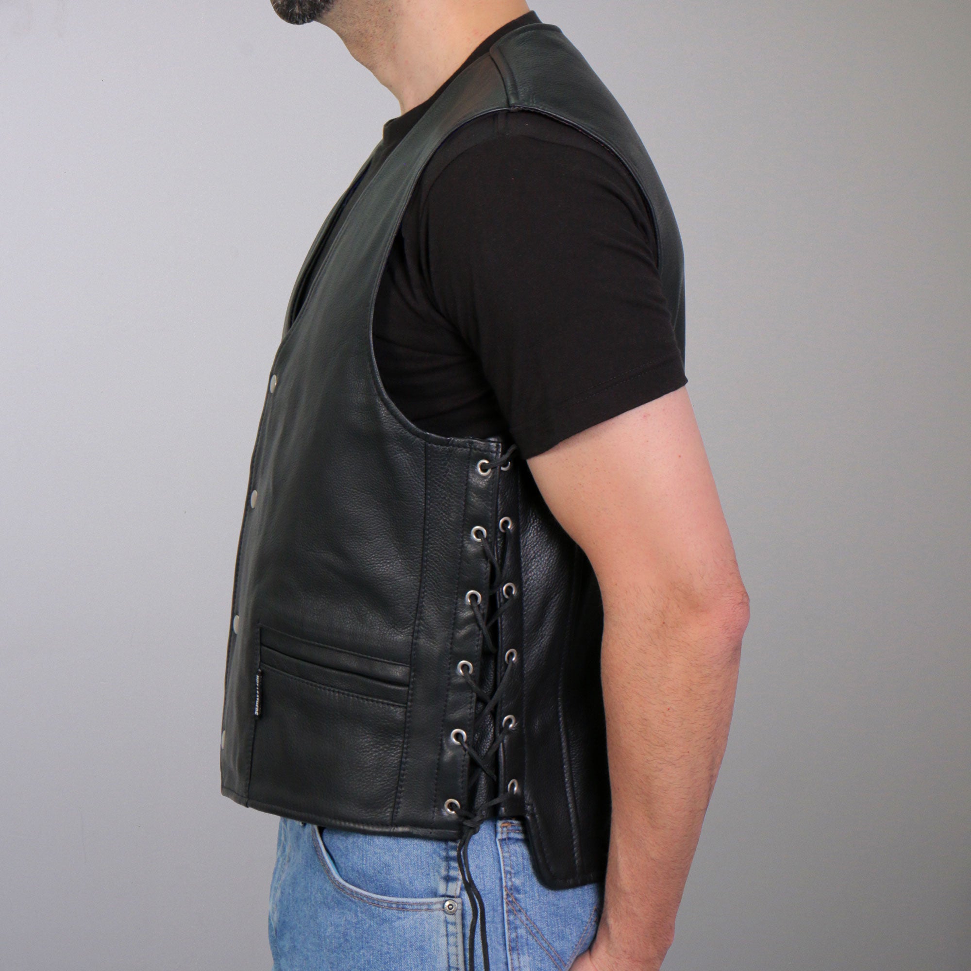 Hot Leathers VSM1065 Men's Black 'Wooded Eagle' Motorcycle style Conceal and Carry Side Lace Leather Biker Vest