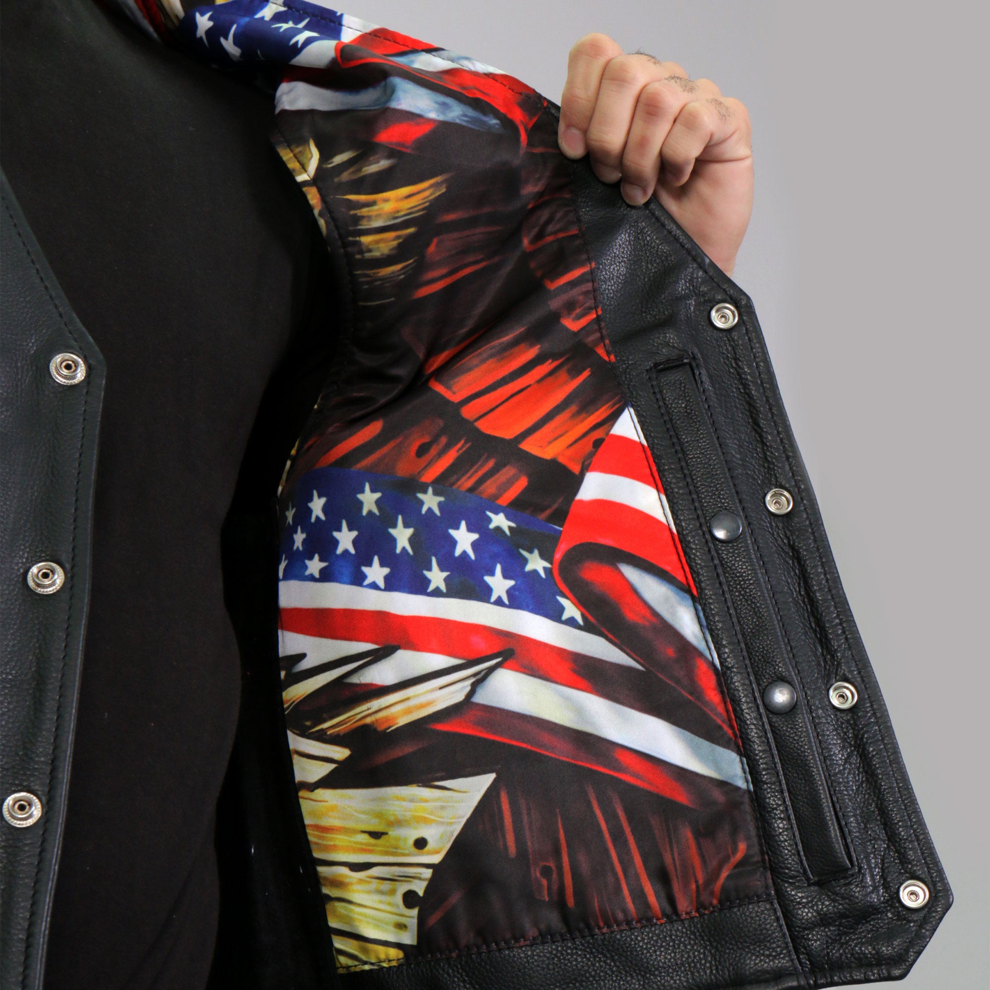 Hot Leathers VSM1065 Men's Black 'Wooded Eagle' Motorcycle style Conceal and Carry Side Lace Leather Biker Vest