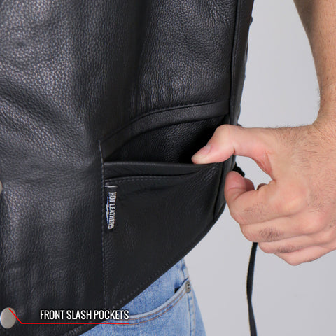 Hot Leathers VSM1065 Men's Black 'Wooded Eagle' Motorcycle style Conceal and Carry Side Lace Leather Biker Vest