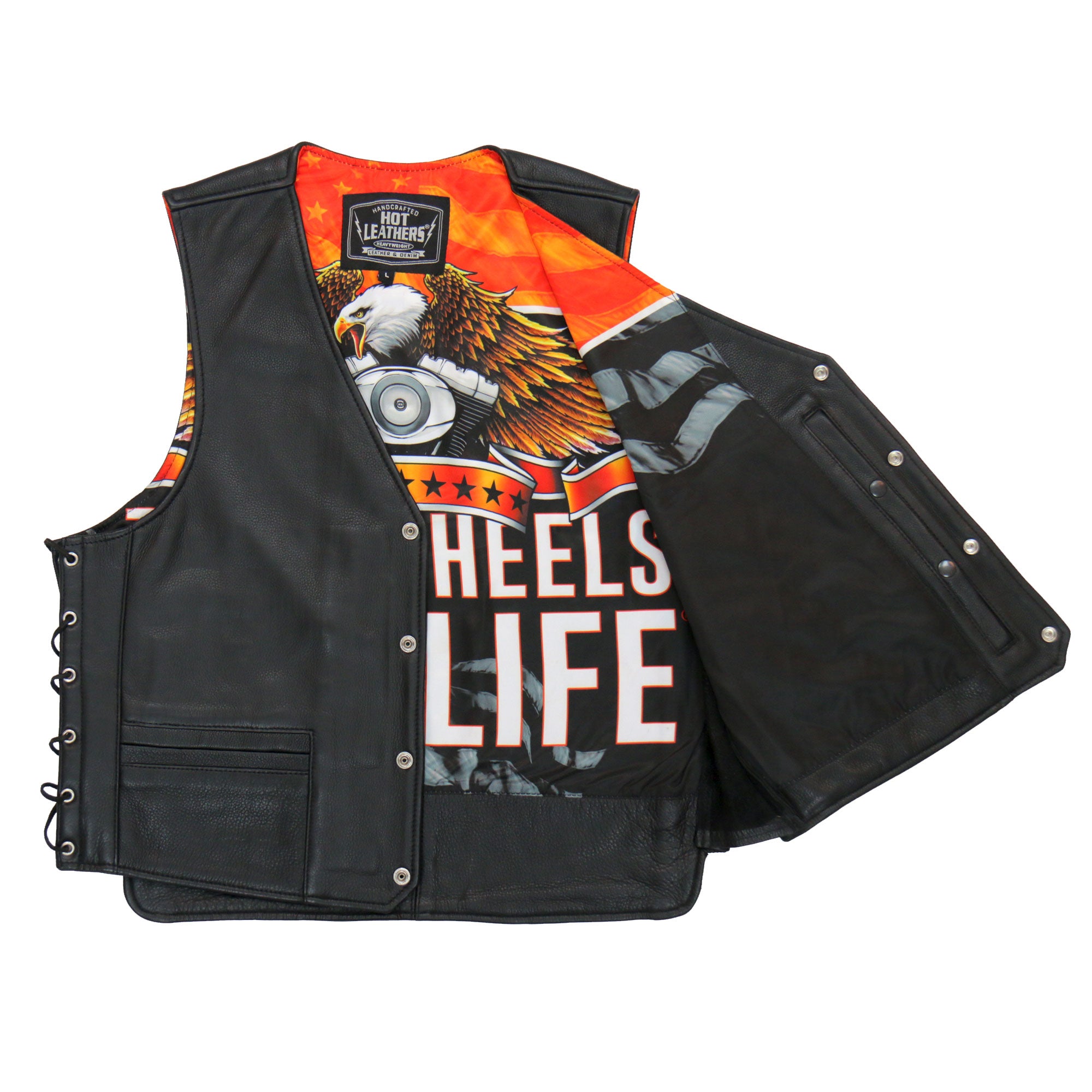 Hot Leathers VSM1066 Men's Black 'V-Twin Eagle' Motorcycle style Conceal and Carry Side Lace Leather Biker Vest