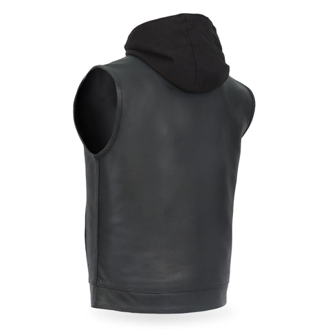 Hot Leathers Leather Motorcycle Biker Club Vest with Hood