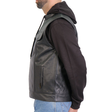 Hot Leathers Men's Black '2-in-1' Conceal and Carry Leather Vest with Hoodie VSM1202