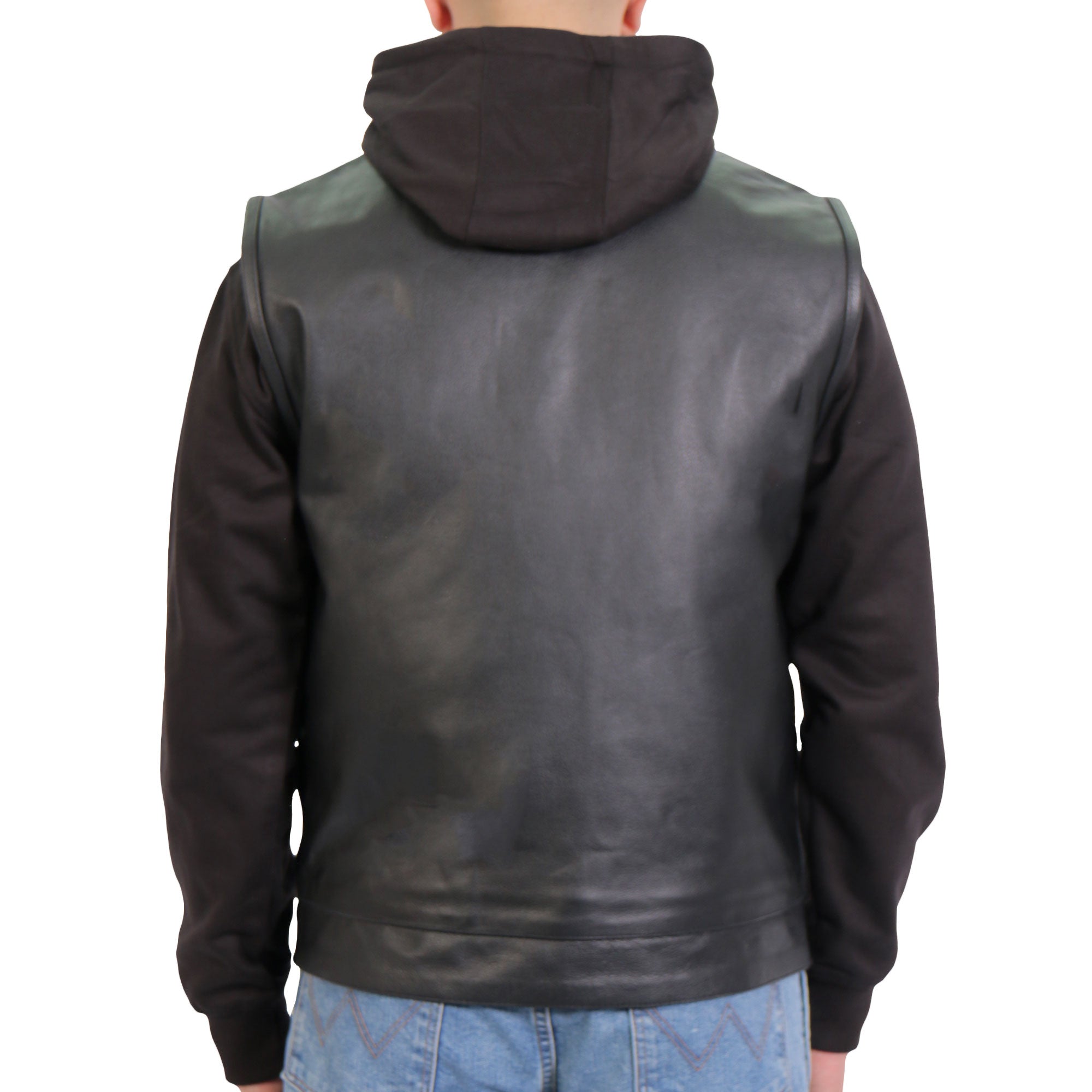 Hot Leathers VSM1202 Men's Black '2-in-1' Conceal and Carry Leather Vest with Hoodie