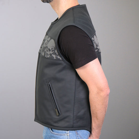 Hot Leathers VSM2003 Men's Black 'Ancient Skulls' Motorcycle Club style Conceal and Carry Leather Biker Vest