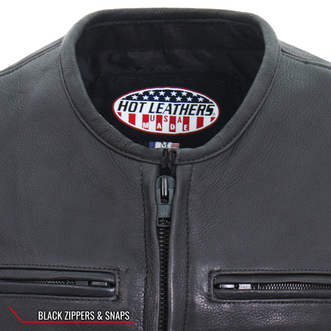 Hot Leathers VSM5001 Men's USA Made Premium Steerhide Motorcycle Leather Biker Club Vest with Gun Pocket