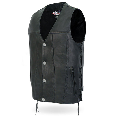 Hot Leathers VSM5005 Men's USA Made Buffalo Nickel Snap Premium Leather Motorcycle Biker Vest