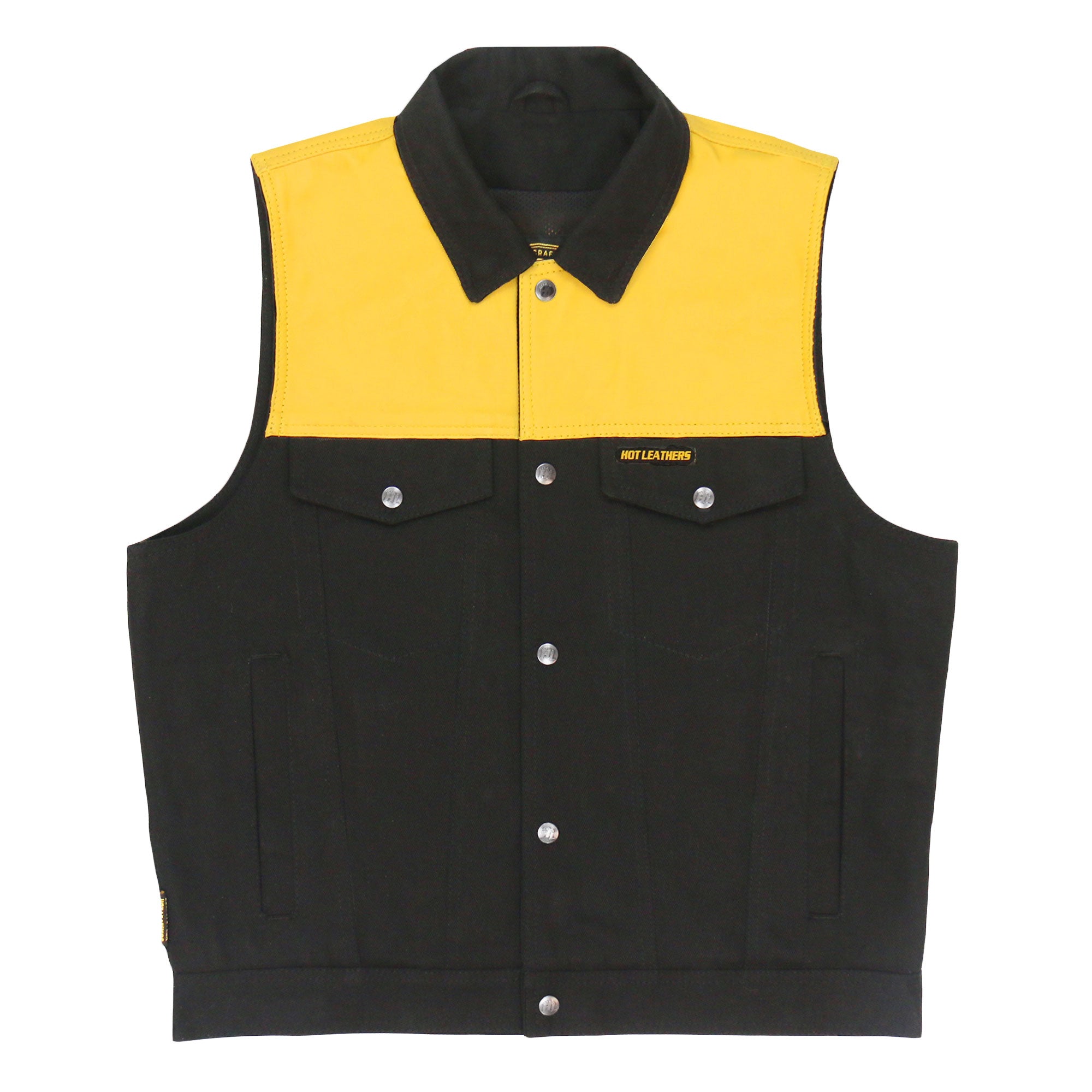 Hot Leathers Men’s Black and Yellow Denim Conceal Carry Vest