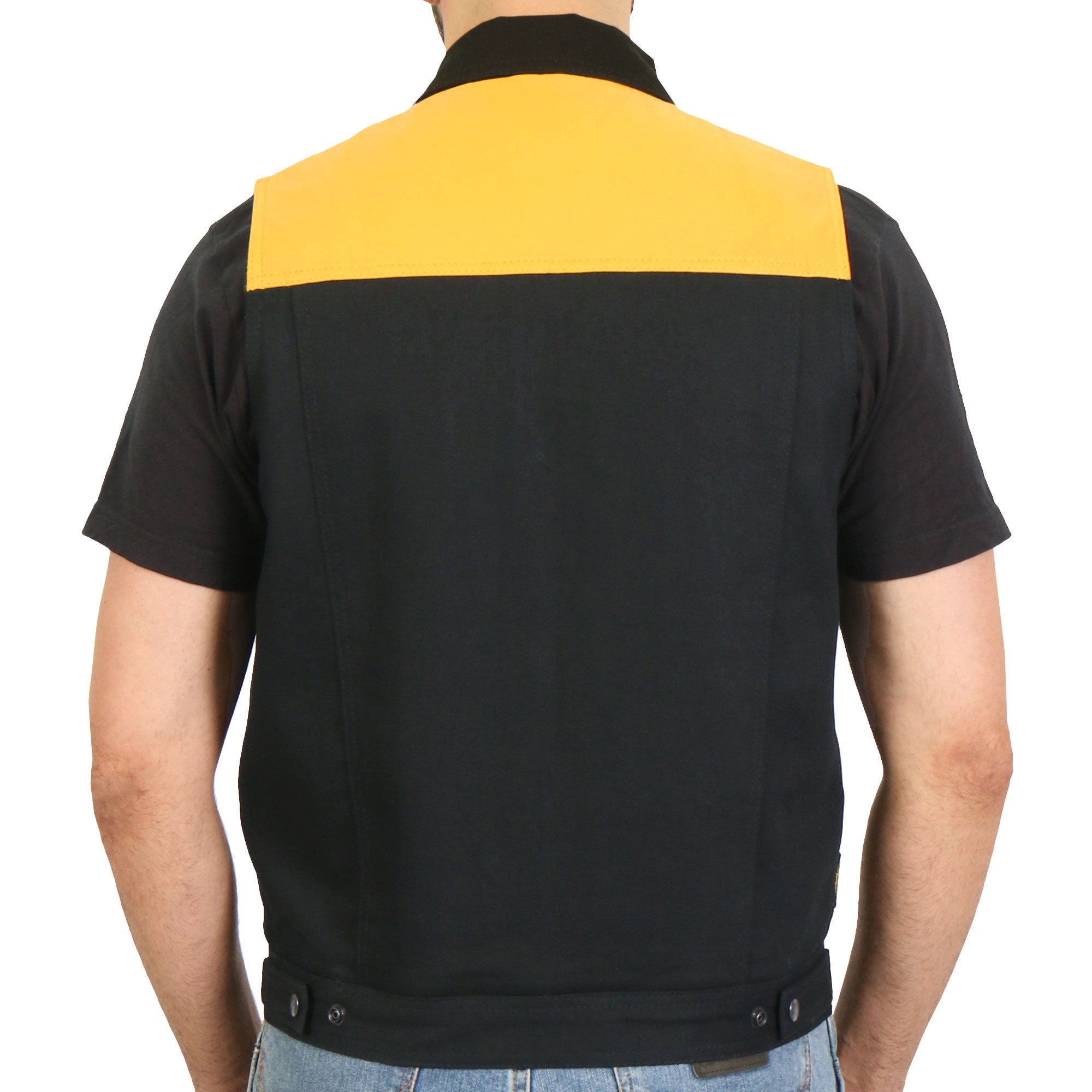 Hot Leathers Mens Black and Yellow Denim Conceal Carry Vest VSM6104