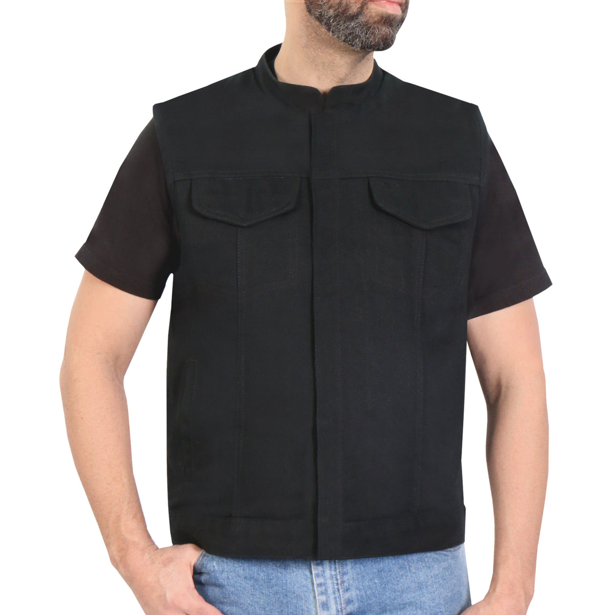 Hot Leathers VSM6201 Men's Black 'Conceal and Carry' Motorcycle Club style Hooded Denim Biker Vest