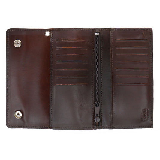 Hot Leathers Antique Brown 7" Trifold Wallet with Chain