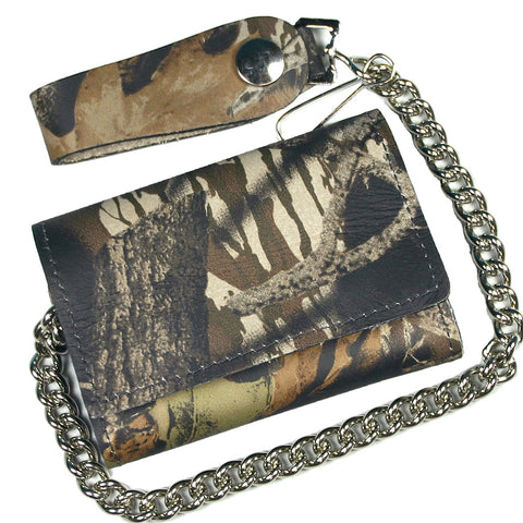 Hot Leathers Tri Fold Wallet Camo with Chain