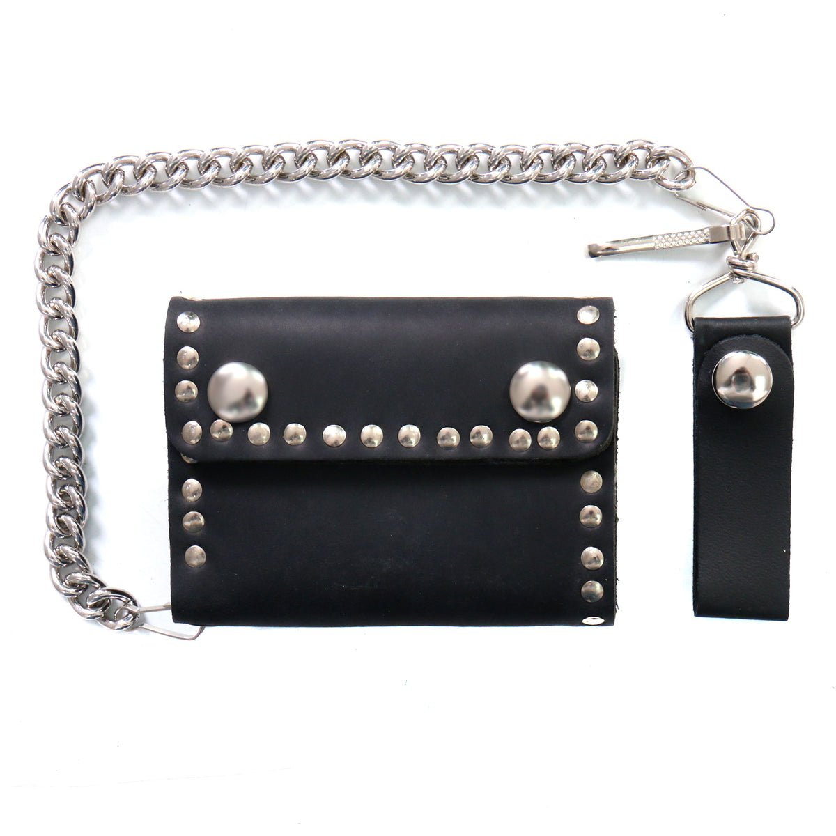 Hot Leathers 4" Naked Leather Studded Bifold Chain Wallet