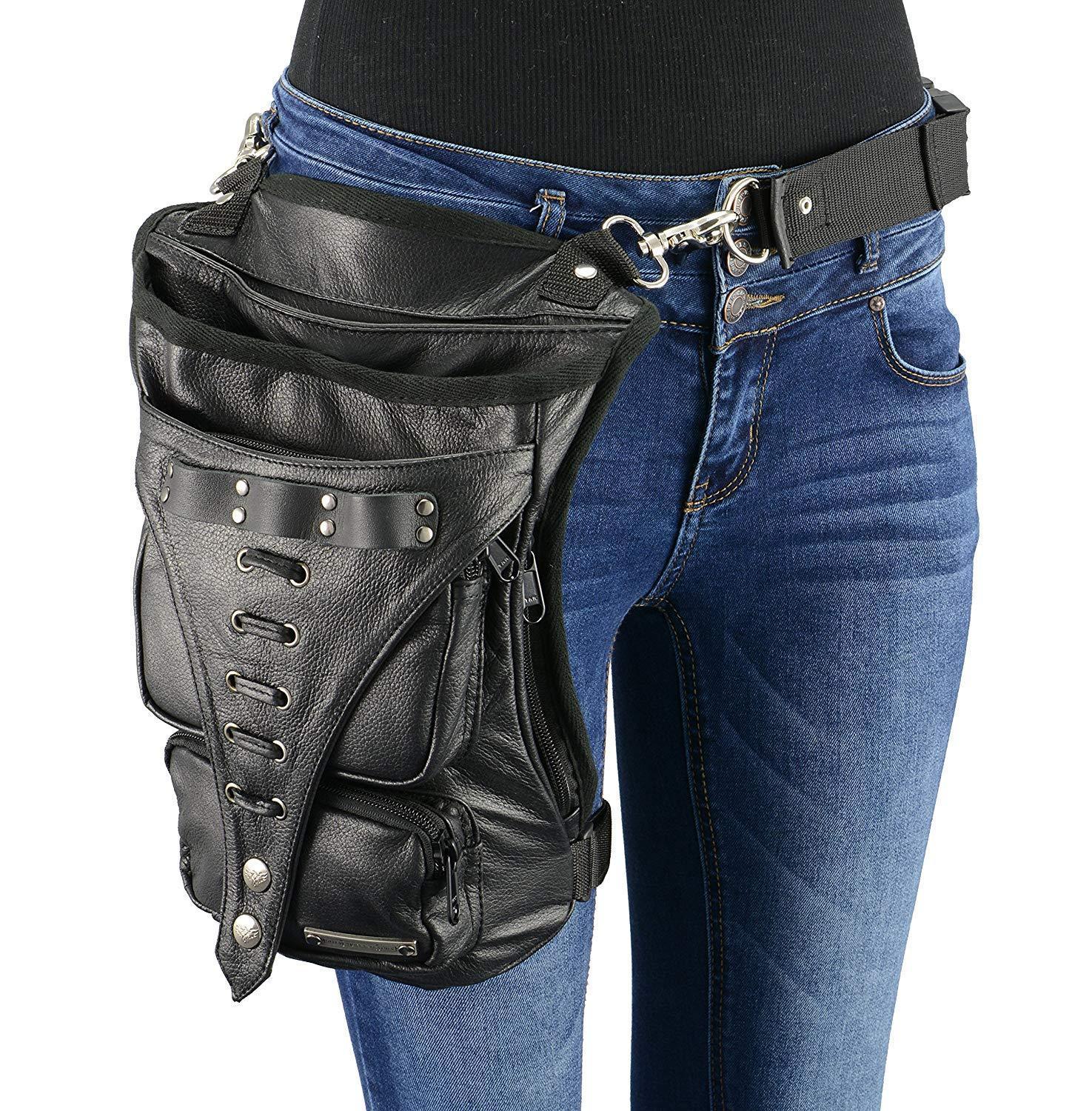 Milwaukee Leather MP8898 Black Leather Conceal and Carry Thigh Bag