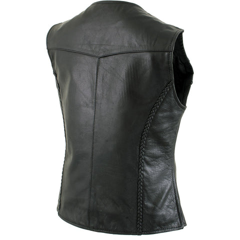 Xelement B206 'Road Queen' Women's Black Leather Braided Vest