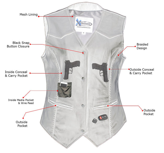Xelement B206 Women's 'Road Queen' Black Leather Braided Vest