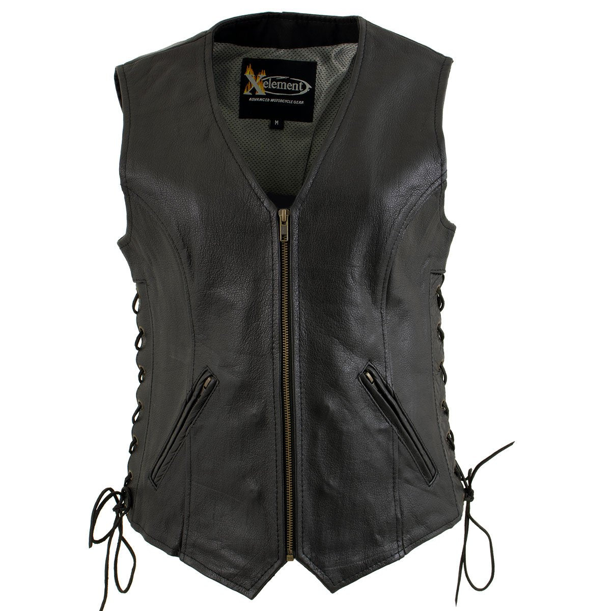 Xelement B277 'Mistress' Ladies Black Leather Side Lace Motorcycle Vest
