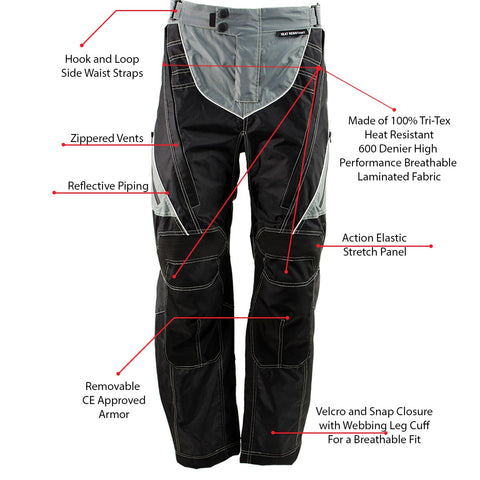 Xelement B4402 Men's Advanced Black and Grey Advanced X-Armored Tri-Tex Fabric Motorcycle Pants