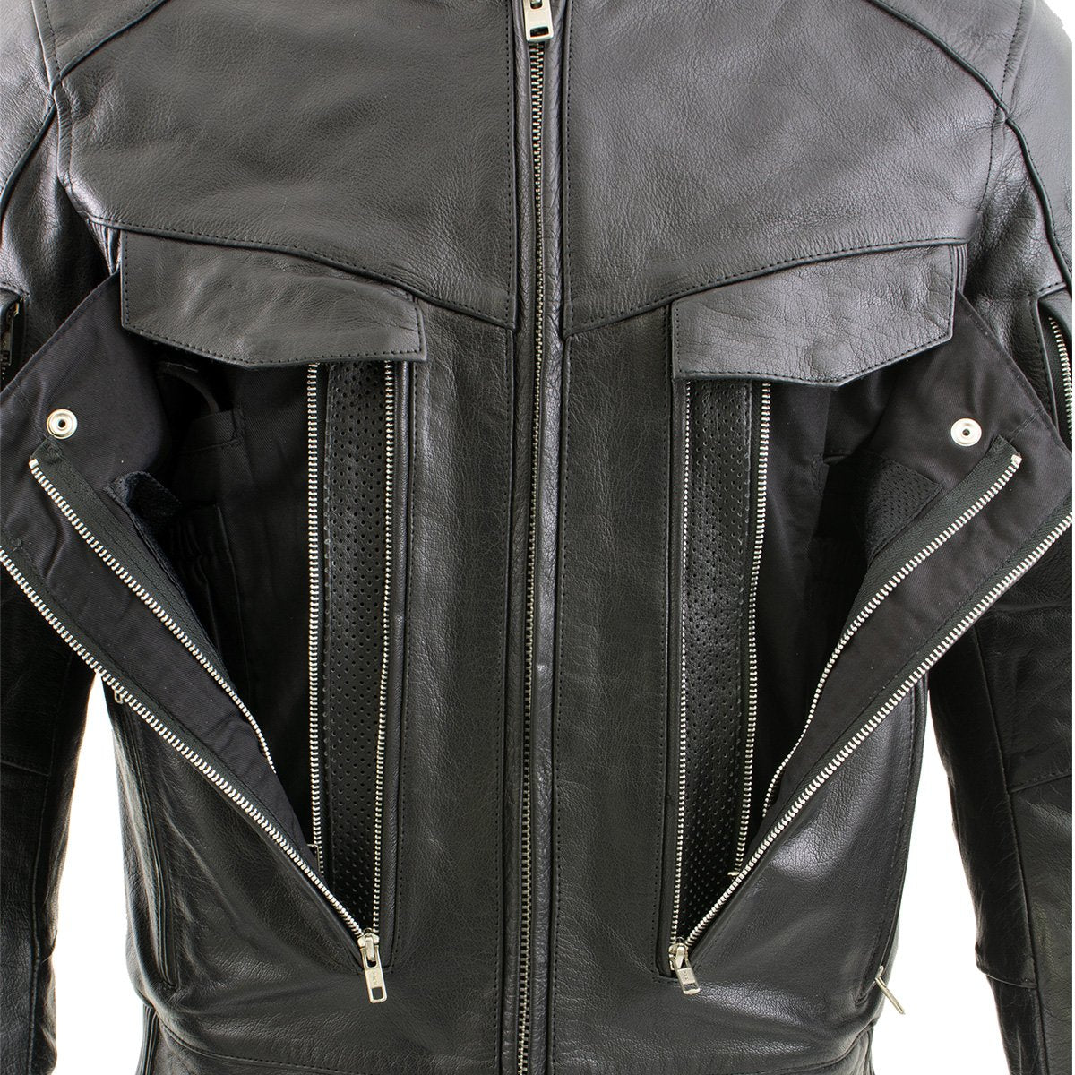 Xelement B4495 'Bandit' Men's Black Buffalo Leather Cruiser Motorcycle Jacket with X-Armor Protection