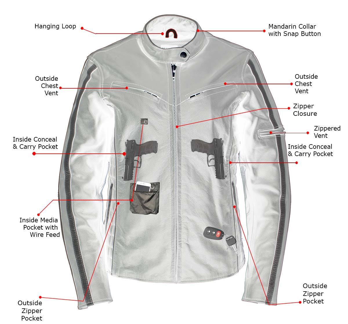 Xelement B7065 Women’s ‘Silver Fox’ Black with Silver Multi Vented Leather Motorcycle Jacket