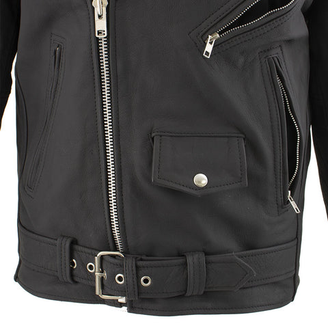 Xelement B7108 'Eazy' Men's Flat Black Leather Jacket with Protective X-Armor