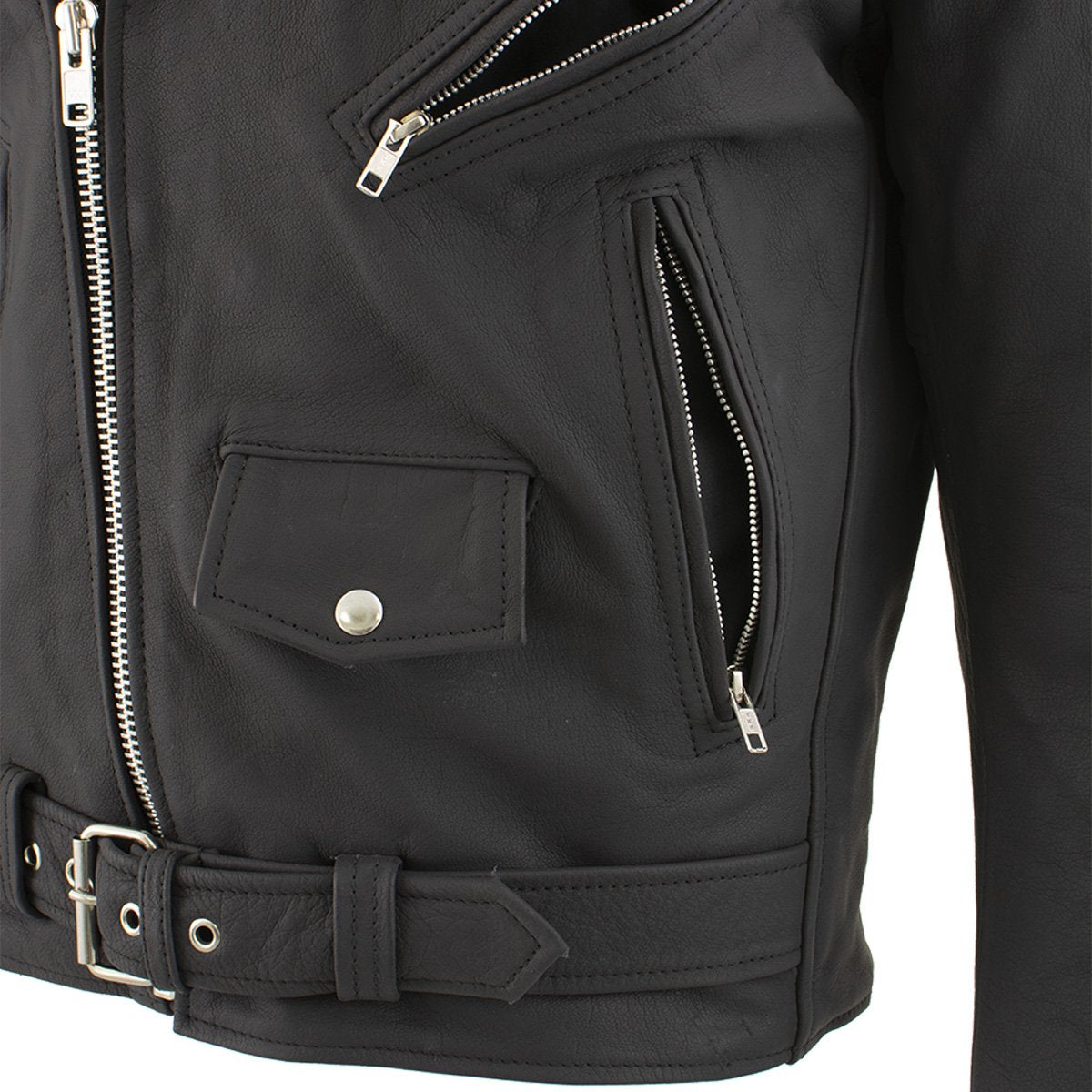 Xelement B7108 'Eazy' Men's Flat Black Leather Jacket with Protective X-Armor
