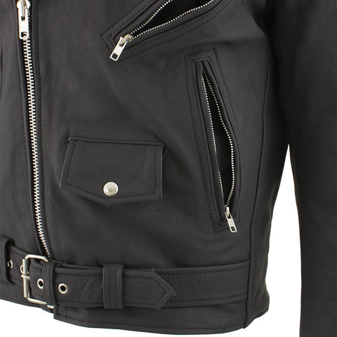 Xelement B7108 'Eazy' Men's Flat Black Leather Jacket with Protective X-Armor