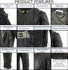 Xelement B7201 Men's 'Speedster' Black Top Grade Leather Motorcycle Jacket with Zip-Out Lining
