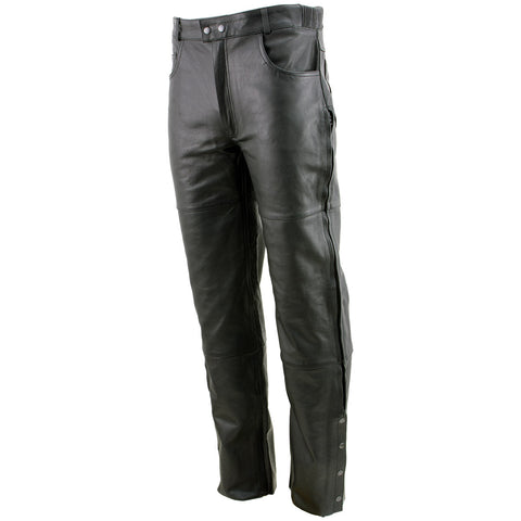Xelement B7470 Men's Black Premium Leather Motorcycle Over Pants with