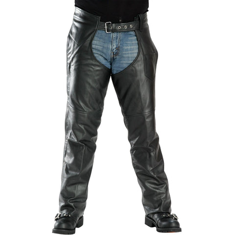 Xelement B7552 Men's Black 'Easy Fit' Premium Leather Motorcycle Chaps