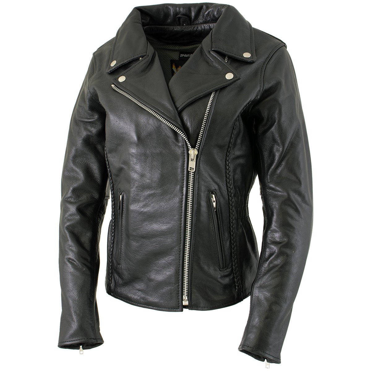 Xelement B8000 'Classic' Women's Black Leather Braided Jacket with Gun Pockets