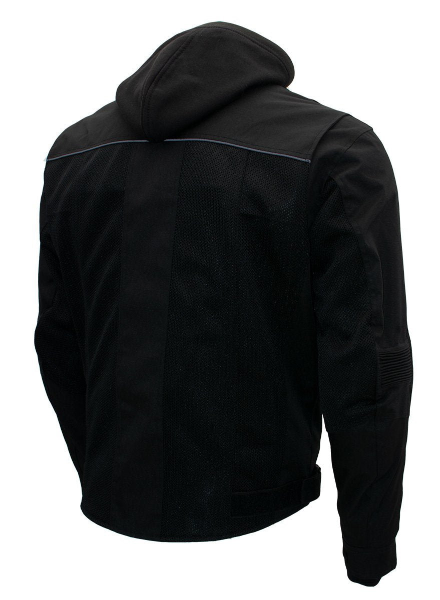 Xelement B91033 Men's 'Requiem' Black Mesh Jacket with X-Armor and Removable Hoodie