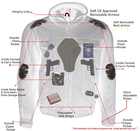 Xelement B91033 Men's 'Requiem' Black Mesh Jacket with X-Armor and Removable Hoodie