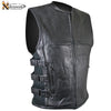 Xelement B95080 Men's ‘Creeper' Black Advanced Triple Strap Design Leather Motorcycle Vest