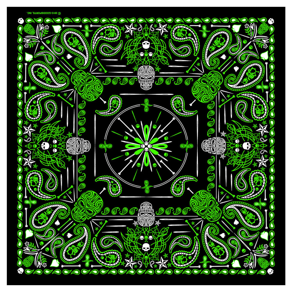 Hot Leathers BAB1068 Green Paisley Skulls Bandana