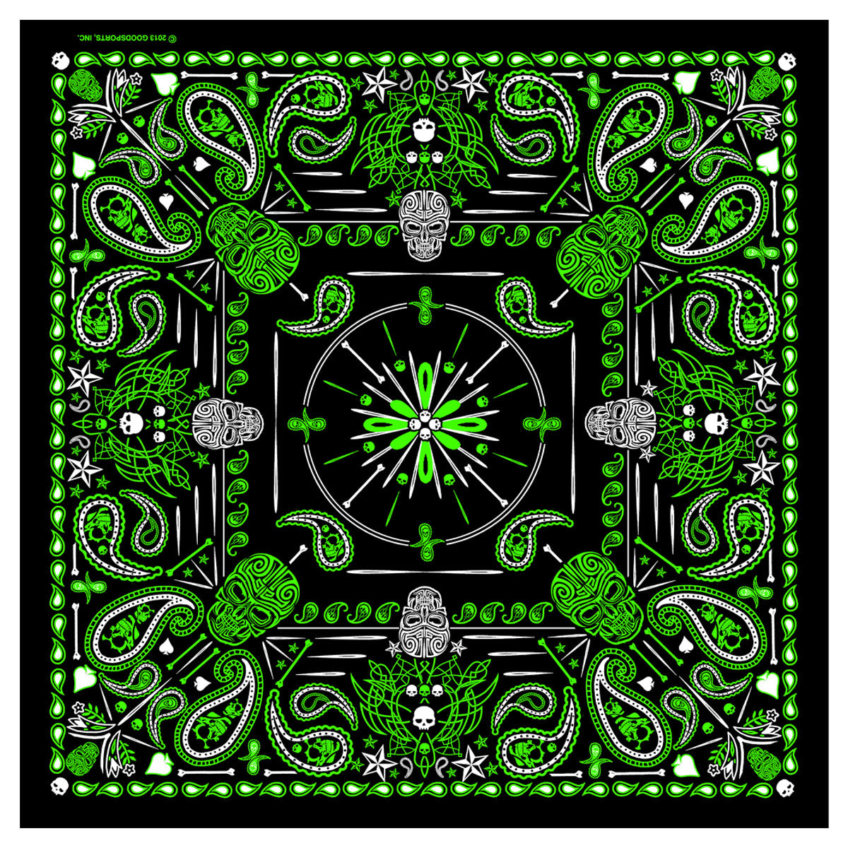 Hot Leathers BAB1068 Green Paisley Skulls Bandana