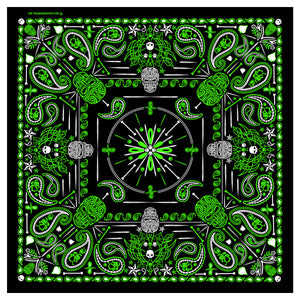 Hot Leathers BAB1068 Green Paisley Skulls Bandana