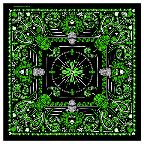 Hot Leathers BAB1068 Green Paisley Skulls Bandana