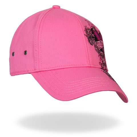 Hot Leathers BCA1043 Ladies Let's Ride Heart Pink Ball Cap