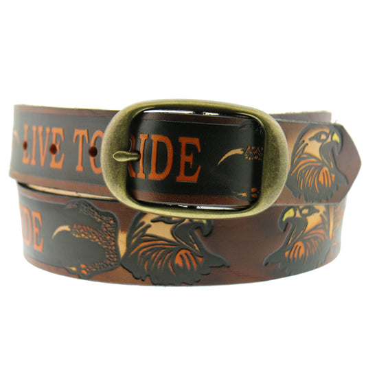Hot Leathers Live To Ride Embossed Brown Leather Belt BLE1005