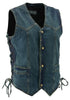 M Boss Motorcycle Apparel BOS13003 Men's Blue Denim Snap Front Side Lace Vest with Quick Draw Pocket