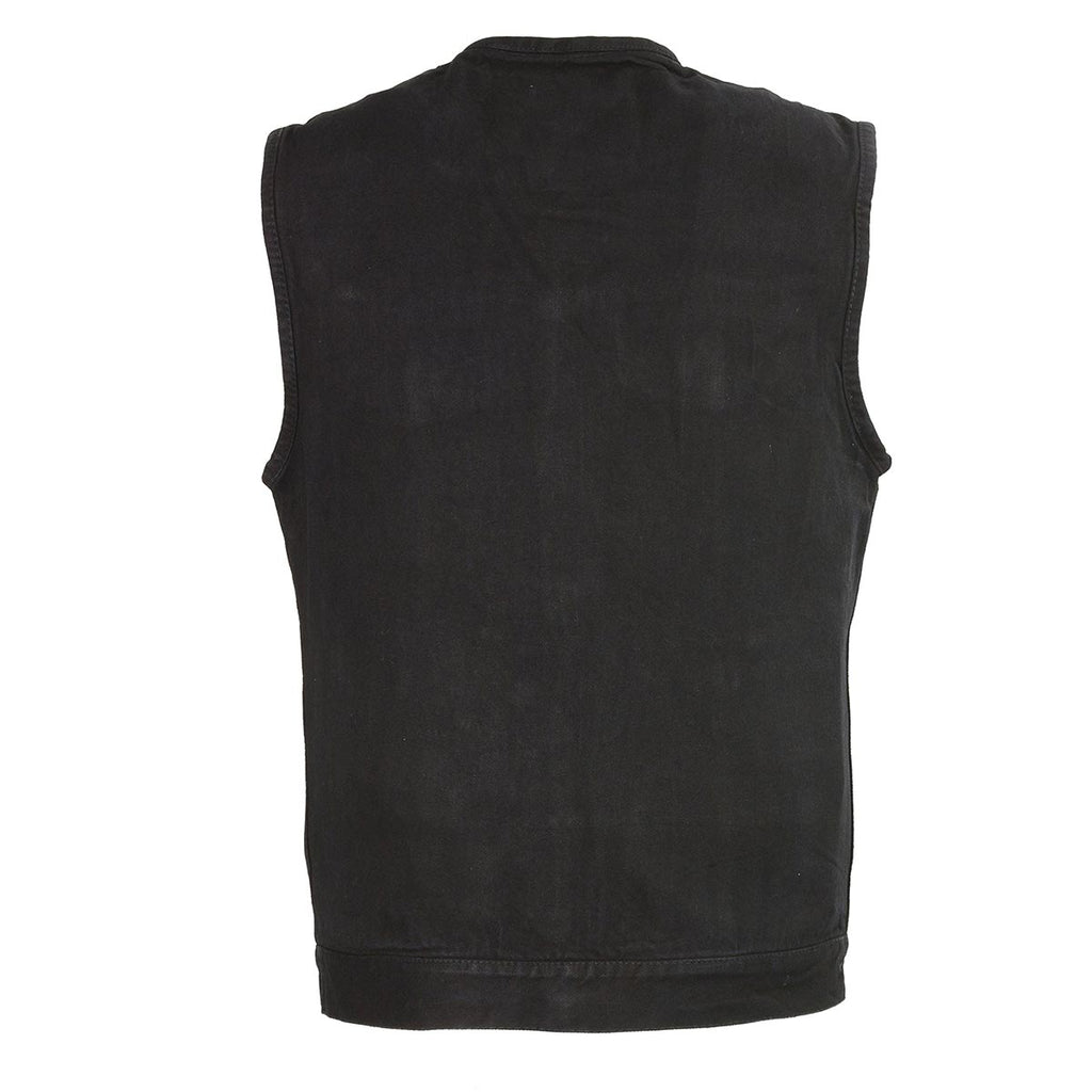 M-Boss Apparel BOS13521 Men's Black Snap Front Denim Club Style Vest with Conceal and Carry Pocket