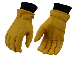 M Boss Motorcycle Apparel BOS37546 Men's Yellow Full Grain Deerskin Leather Gloves
