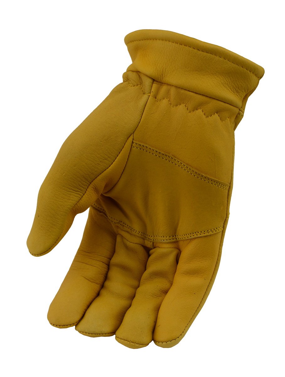 M Boss Motorcycle Apparel BOS37547 Men's Yellow Lined Full Grain Deerskin Gloves