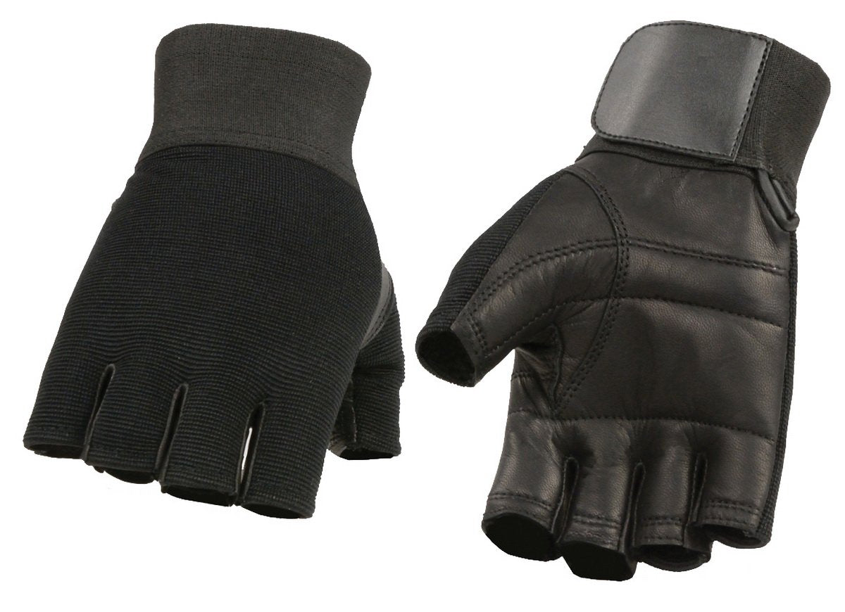 Xelement XG37562 Men's Black Leather with Spandex Fingerless Gloves -  X-Small / Black