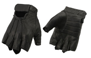 Xelement XG37564 Men's Black Perforated Leather Gel Palm Fingerless Gloves
