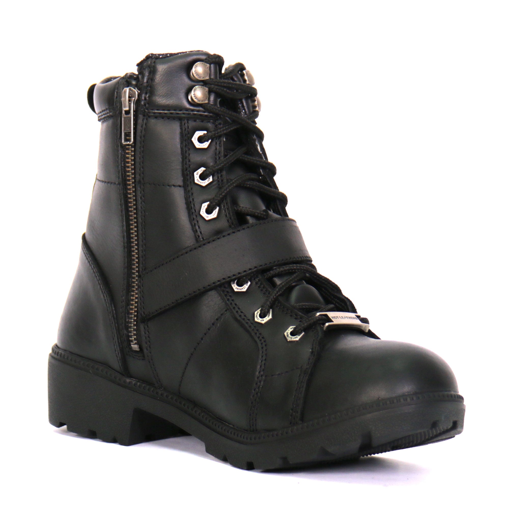 Hot Leathers Ladies 6-inch Black Lace-Up Leather Boots with Buckle Strap BTL1004
