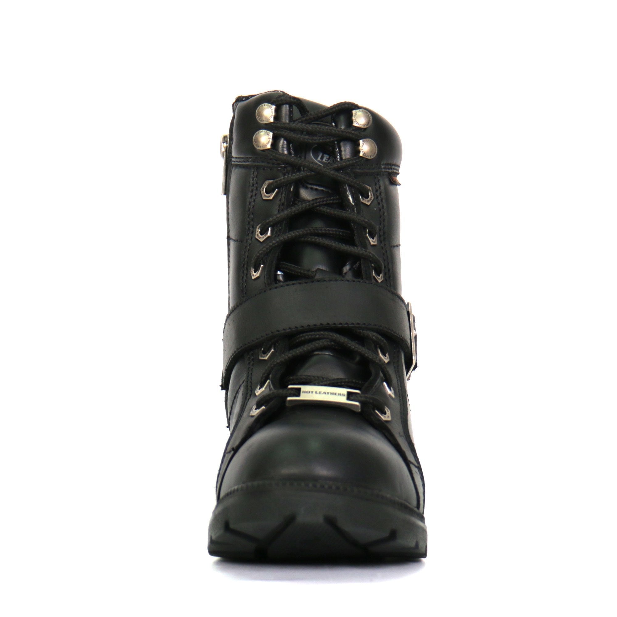 Hot Leathers Ladies 6-inch Black Lace-Up Leather Boots with Buckle Strap BTL1004