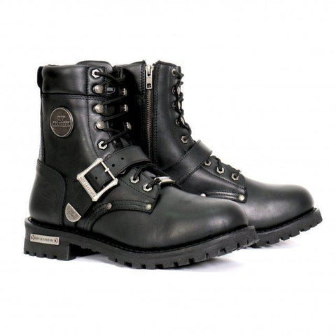 Hot Leathers Men's Wide Width Black 8-inch Logger Leather Boots with Adjustable Buckle BTM1006