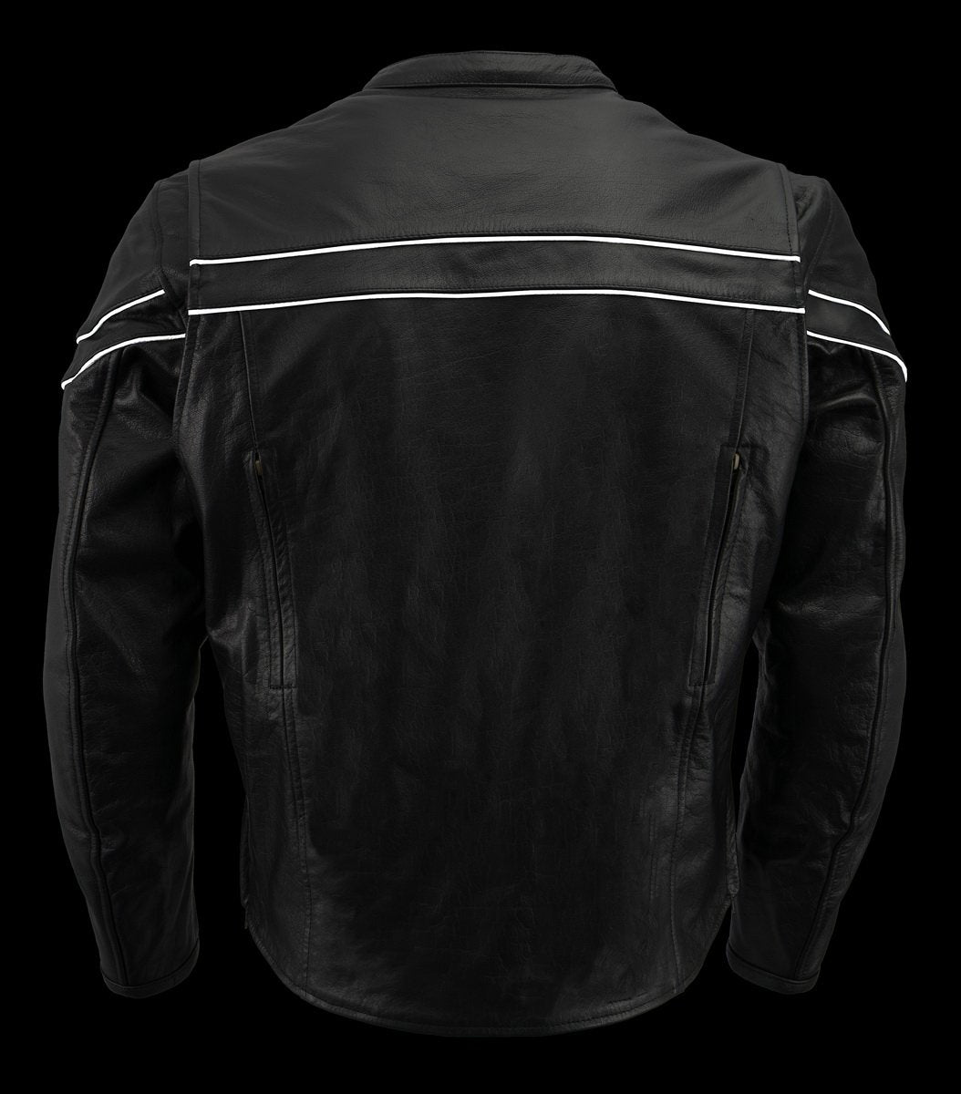 Men’s Premium Leather Crossover Vented Scooter Jacket with Removable CE Approved Armor BZ2525