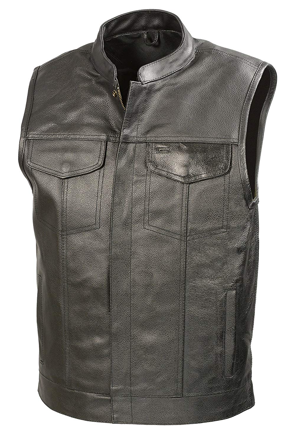 SOA Men’s Black Leather Club Style Motorcycle Vest BZ6210